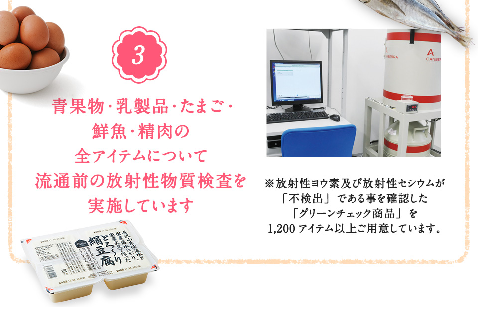 全アイテムについて流通前の放射性物質検査を実施しています